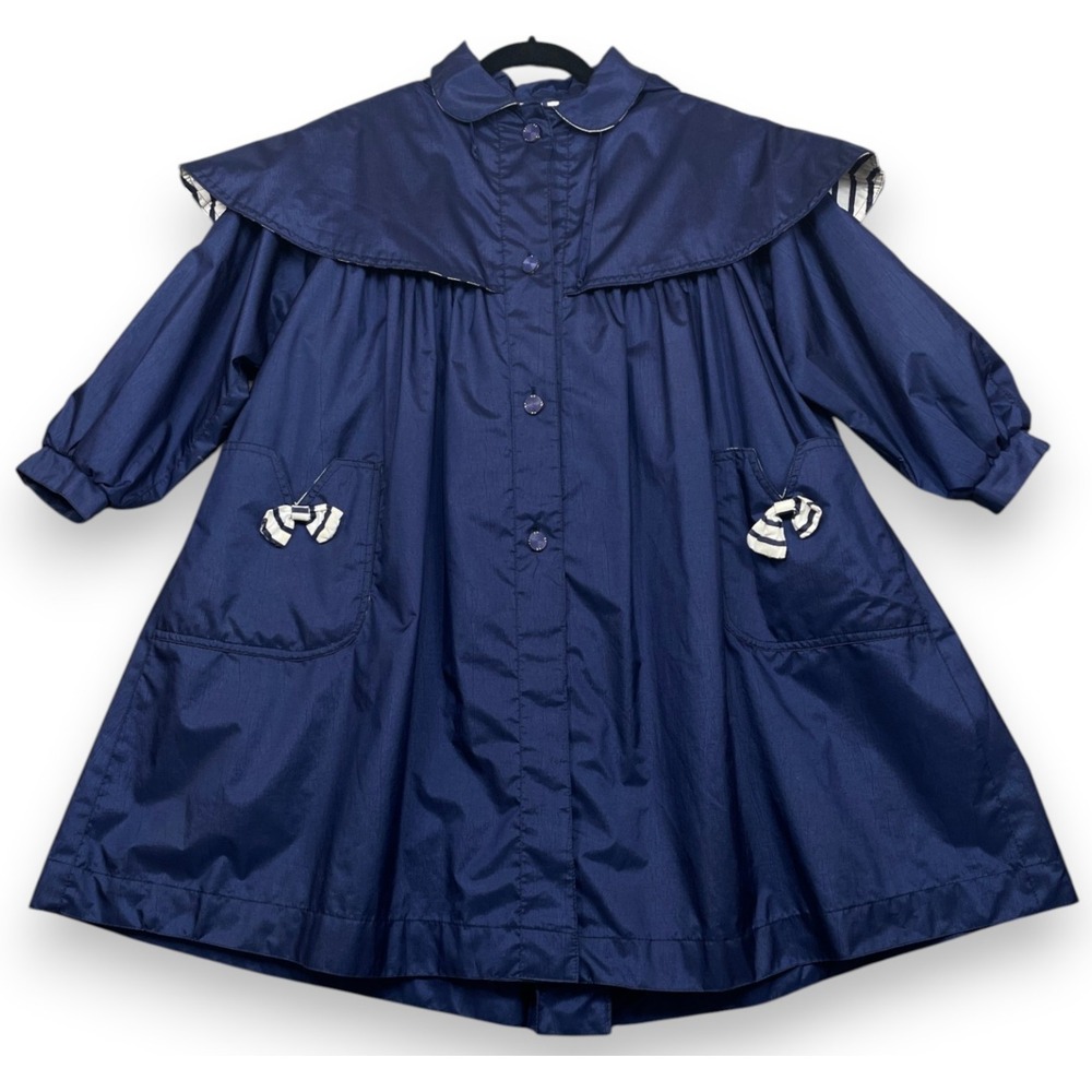 Rothschild Coat Navy Blue White 8 Nautical Bows Collar Vintage